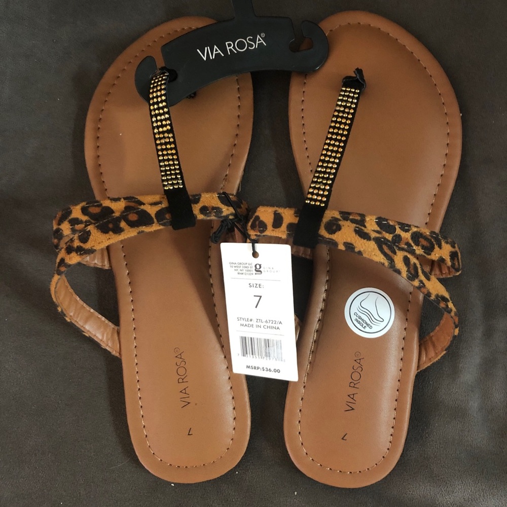 NWT Via Rosa leopard sandals Sz 7